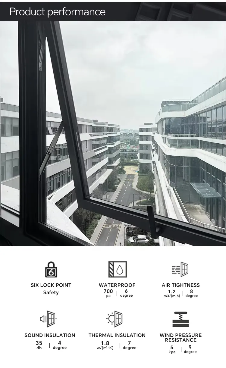 Hot Sale Modern Waterproof and Soundproof Top Hung Double Glazed Storm Aluminum Awning Windows