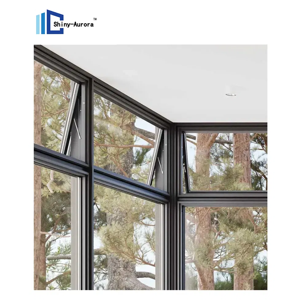 Residential House Waterproof Energy Saving Double Tempered Glass Aluminium Awning Windows