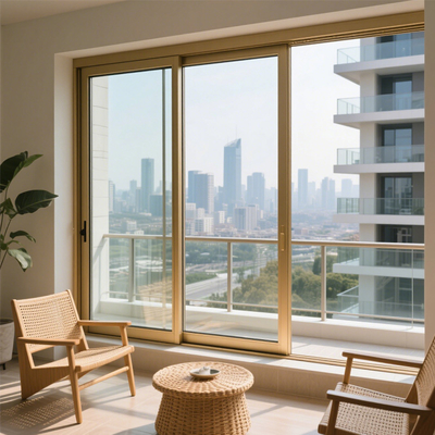 1.2mm Gold-Tone Aluminum Sliding Window with Multi-Point Lock
